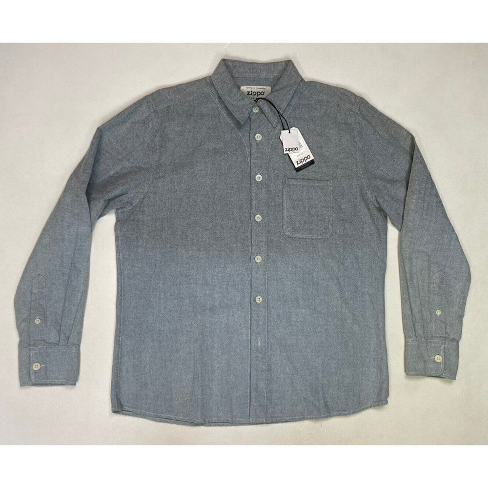 Zippo Apparel Gradient Button Up Shirt Men Large Blue Gray Long Sleeve NWT